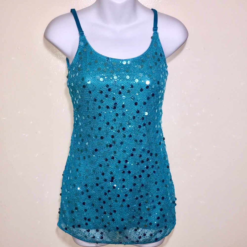 Turquoise sequenced tank top - Picture 2 of 5